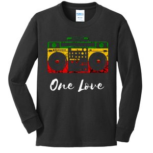 One Love Boombox Musicbox Rasta Reggae Music Rastafari Roots Kids Long Sleeve Shirt