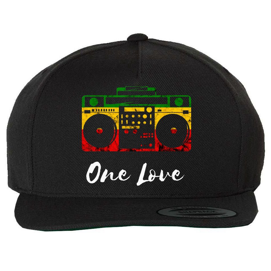 One Love Boombox Musicbox Rasta Reggae Music Rastafari Roots Wool Snapback Cap