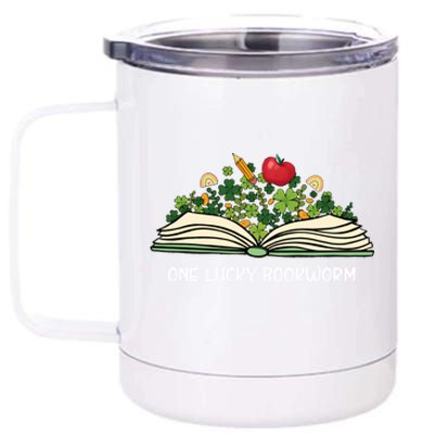 One Lucky Bookworm St Patricks Day Reader Bibliophile Irish Gift 12 oz Stainless Steel Tumbler Cup