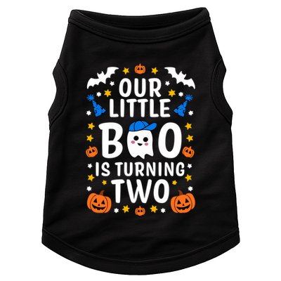 Our Little Boo Is Turning Two Yr 2nd Birthday Halloween Gift Doggie Tank