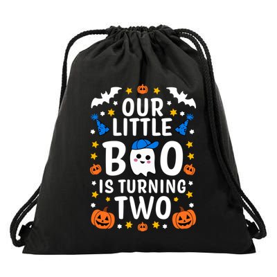 Our Little Boo Is Turning Two Yr 2nd Birthday Halloween Gift Drawstring Bag