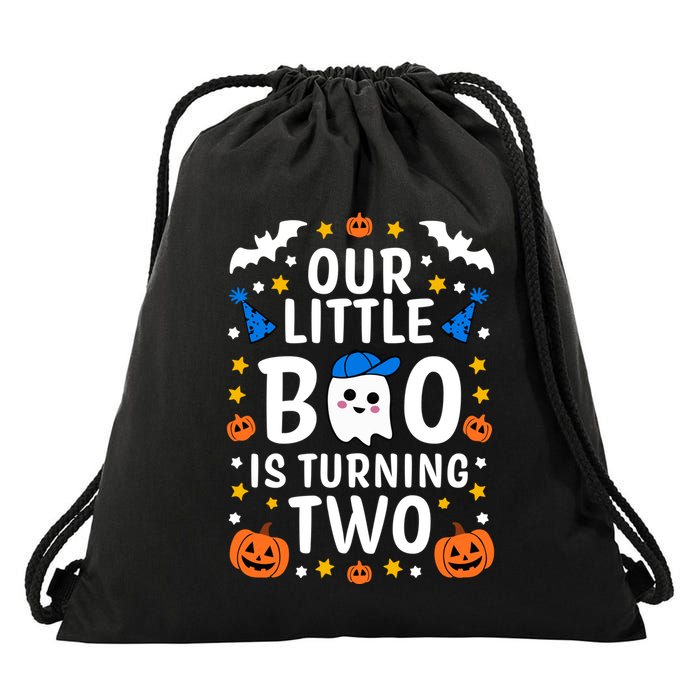 Our Little Boo Is Turning Two Yr 2nd Birthday Halloween Gift Drawstring Bag