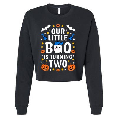 Our Little Boo Is Turning Two Yr 2nd Birthday Halloween Gift Cropped Pullover Crew