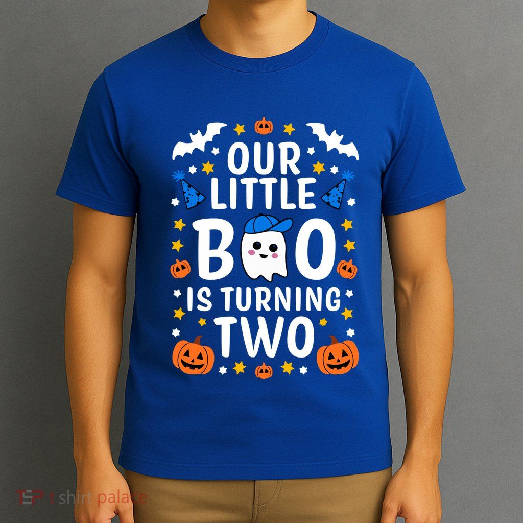Our Little Boo Is Turning Two Yr 2nd Birthday Halloween Gift T-Shirt
