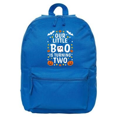 Our Little Boo Is Turning Two Yr 2nd Birthday Halloween Gift 16 in Basic Backpack