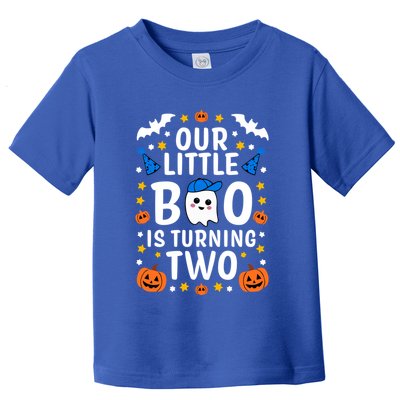 Our Little Boo Is Turning Two Yr 2nd Birthday Halloween Gift Toddler T-Shirt
