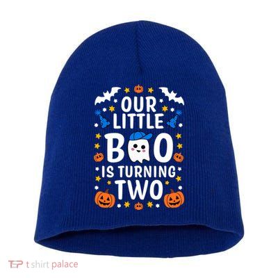 Our Little Boo Is Turning Two Yr 2nd Birthday Halloween Gift Short Acrylic Beanie