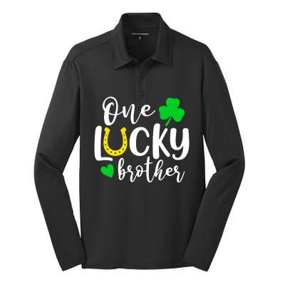 One Lucky Brother Shamrock Irish St Patricks Day Silk Touch Performance Long Sleeve Polo