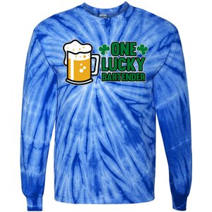 One Lucky Bartender St Patricks Day Irish Green Graphic Gift Tie-Dye Long Sleeve Shirt