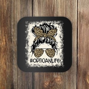 Optician Life Bleached Messy Bun Headband Leopard Coaster