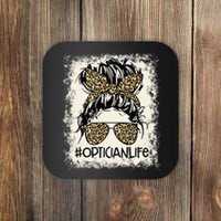 Optician Life Bleached Messy Bun Headband Leopard Coaster