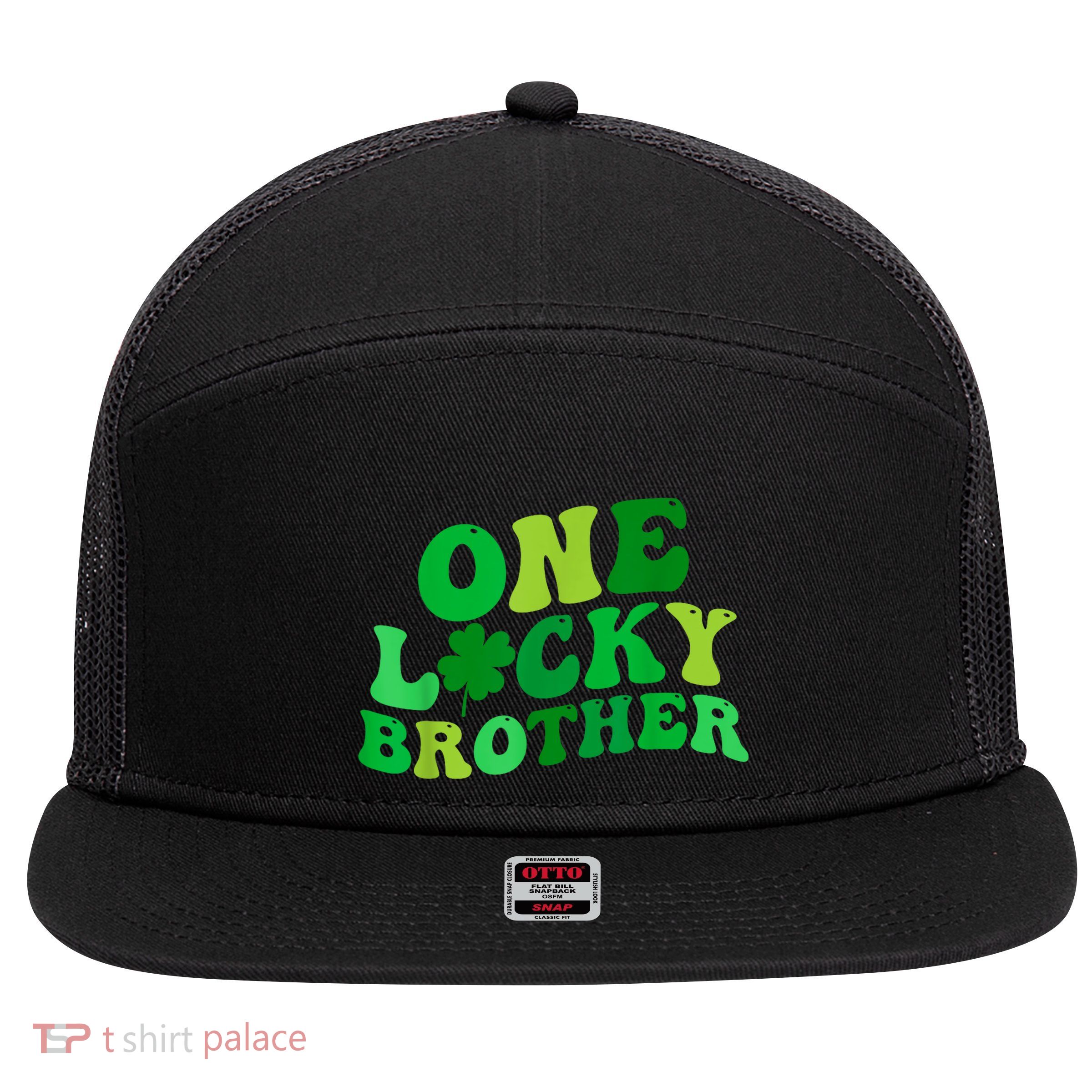 One Lucky Brother Retro Groovy Shamrock St. PatrickS Day 7 Panel Mesh Trucker Snapback Hat