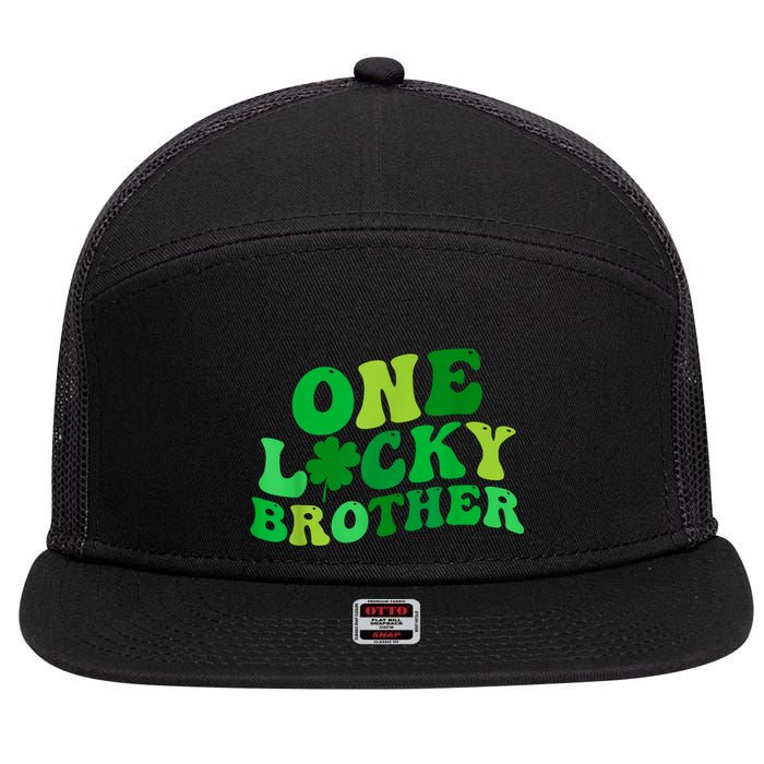 One Lucky Brother Retro Groovy Shamrock St. PatrickS Day 7 Panel Mesh Trucker Snapback Hat