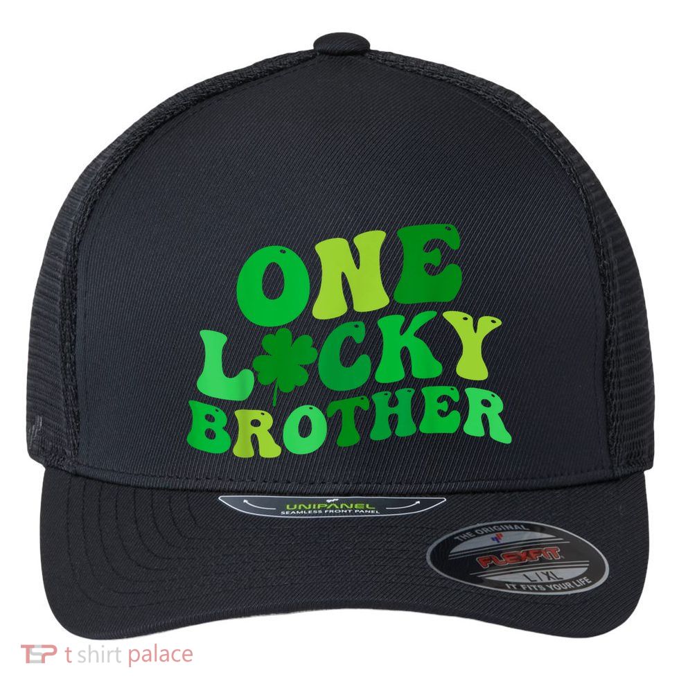One Lucky Brother Retro Groovy Shamrock St. PatrickS Day Flexfit Unipanel Trucker Cap