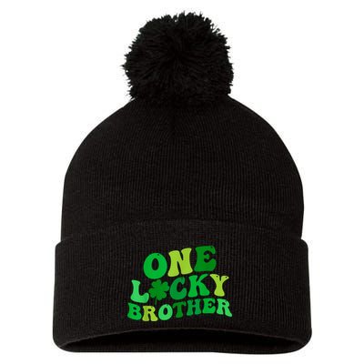 One Lucky Brother Retro Groovy Shamrock St. PatrickS Day Pom Pom 12in Knit Beanie