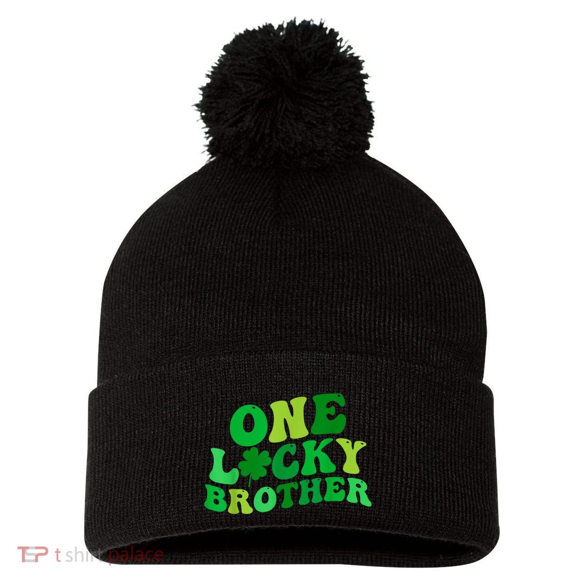 One Lucky Brother Retro Groovy Shamrock St. PatrickS Day Pom Pom 12in Knit Beanie