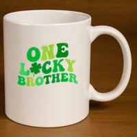 One Lucky Brother Retro Groovy Shamrock St. PatrickS Day 11oz C Handle Ceramic Mug