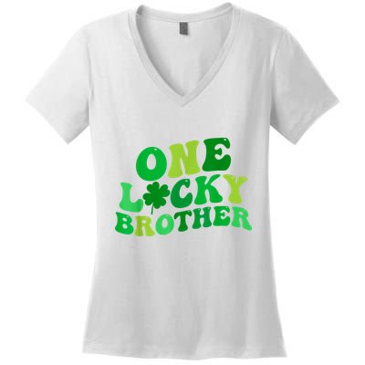 One Lucky Brother Retro Groovy Shamrock St. PatrickS Day Women's V-Neck T-Shirt