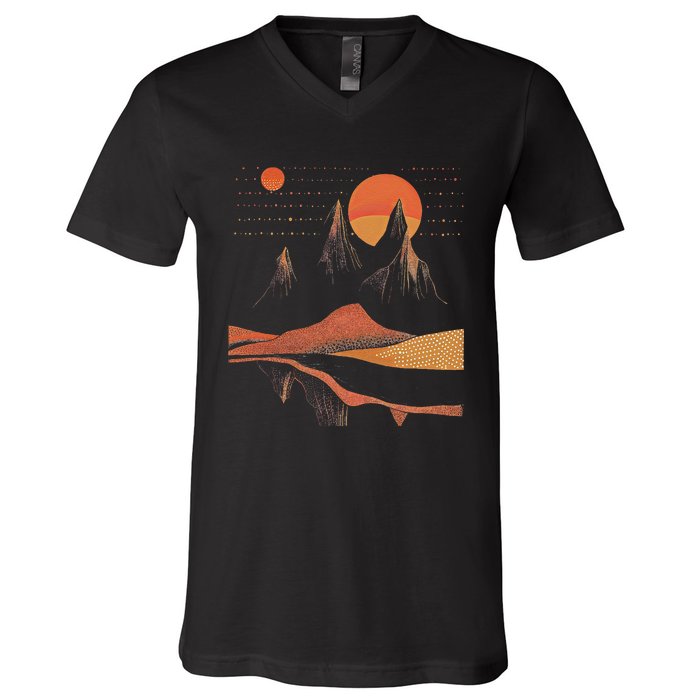 Orange Landscape Cool V-Neck T-Shirt