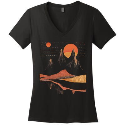 Orange Landscape Cool Women's V-Neck T-Shirt