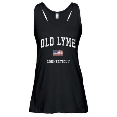 Old Lyme Connecticut Ct Vintage American Flag Sports Ladies Essential Flowy Tank
