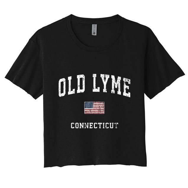 Old Lyme Connecticut Ct Vintage American Flag Sports Crop Top