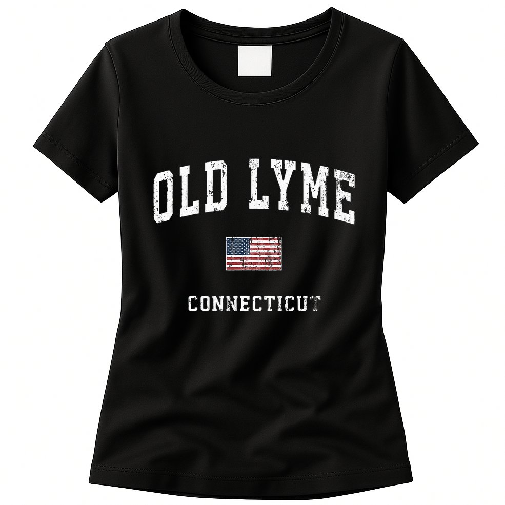 Old Lyme Connecticut Ct Vintage American Flag Sports Womens T-Shirt