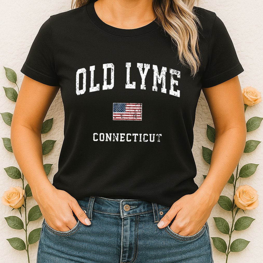 Old Lyme Connecticut Ct Vintage American Flag Sports Womens T-Shirt