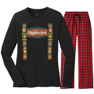 Oktoberfest Lederhosen Costume Cute German Bavarian Women's Long Sleeve Flannel Pajama Set 