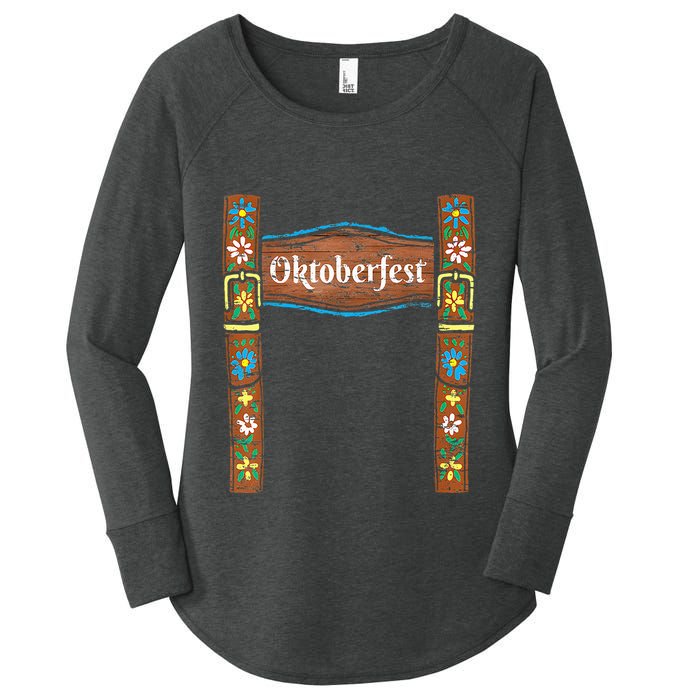 Oktoberfest Lederhosen Costume Cute German Bavarian Women's Perfect Tri Tunic Long Sleeve Shirt