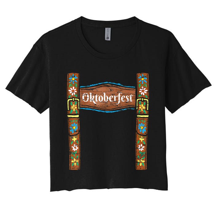 Oktoberfest Lederhosen Costume Cute German Bavarian Women's Crop Top Tee