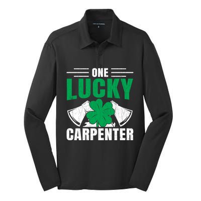 One Lucky Carpenter Funny Saint Patricks Day Graphic Funny Gift Silk Touch Performance Long Sleeve Polo