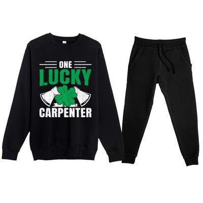 One Lucky Carpenter Funny Saint Patricks Day Graphic Funny Gift Premium Crewneck Sweatsuit Set