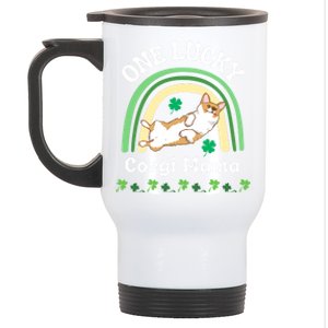 One Lucky Corgi Mama Dog Mom St Patrick's Day Irish Shamrock Gift Stainless Steel Travel Mug