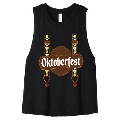 Oktoberfest Lederhosen Costume Cute German Bavarian Women's Racerback Cropped Tank