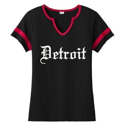 Old English Detroit D Michigan Logo Ladies Halftime Notch Neck Tee