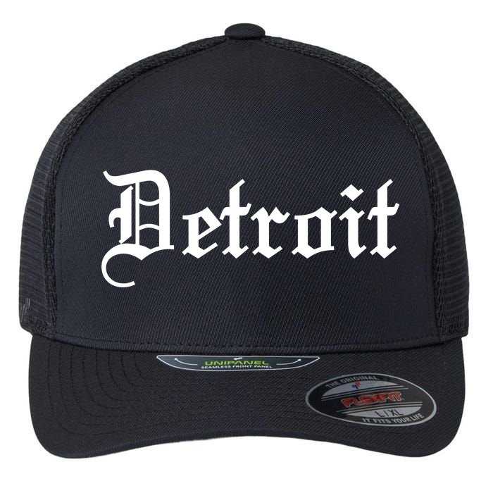 Old English Detroit D Michigan Logo Flexfit Unipanel Trucker Cap