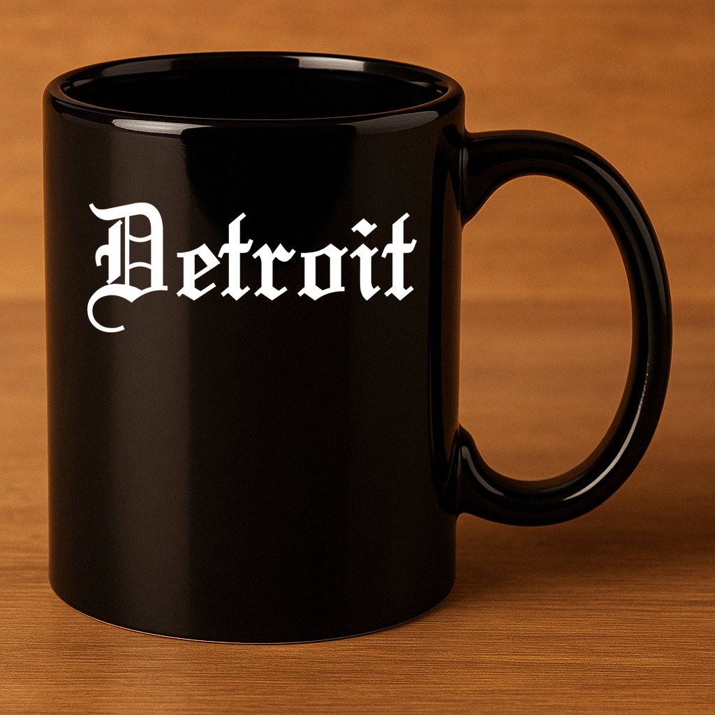 Old English Detroit D Michigan Logo 11oz C Handle Ceramic Mug