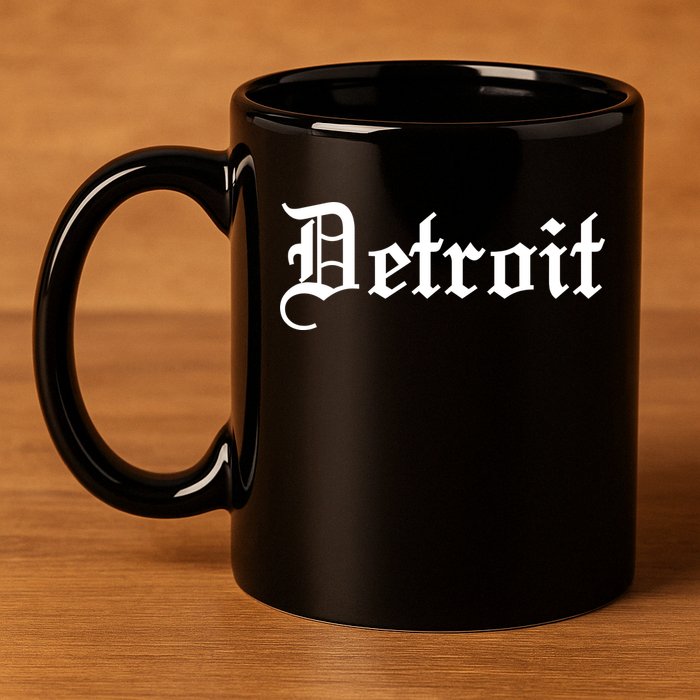 Old English Detroit D Michigan Logo 11oz C Handle Ceramic Mug