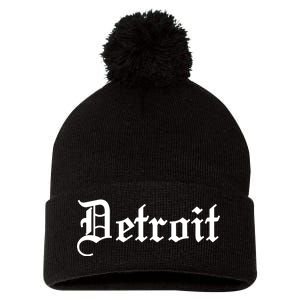 Old English Detroit D Michigan Logo Pom Pom 12in Knit Beanie