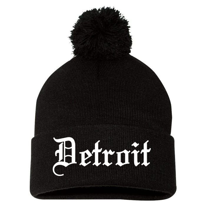 Old English Detroit D Michigan Logo Pom Pom 12in Knit Beanie