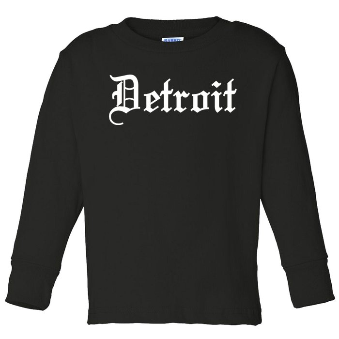 Old English Detroit D Michigan Logo Toddler Long Sleeve Shirt