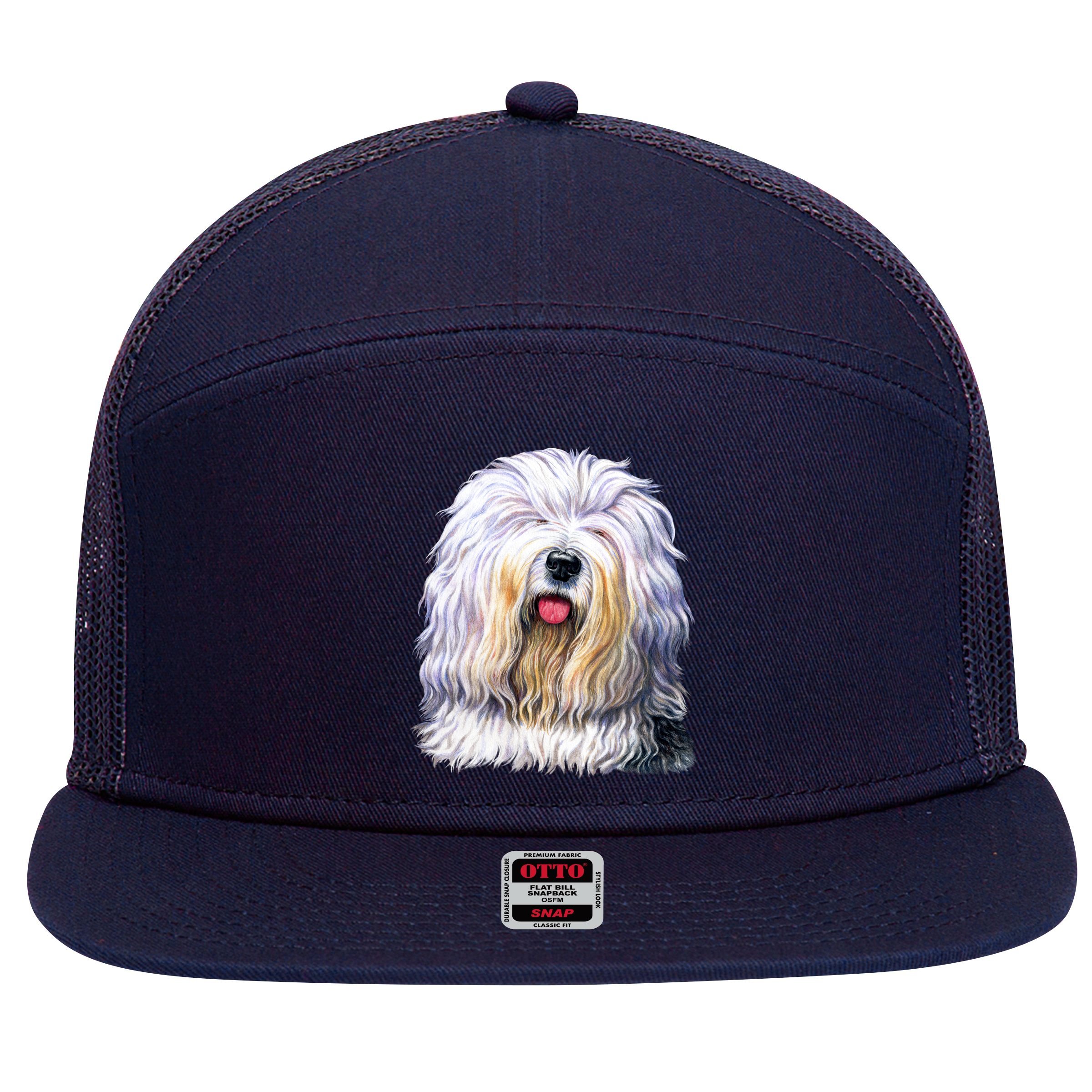 Old English Sheepdog 7 Panel Mesh Trucker Snapback Hat