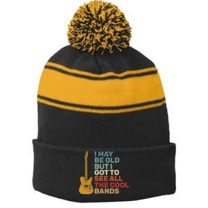 Old Guitarist The Cool Bands Stripe Pom Pom Beanie