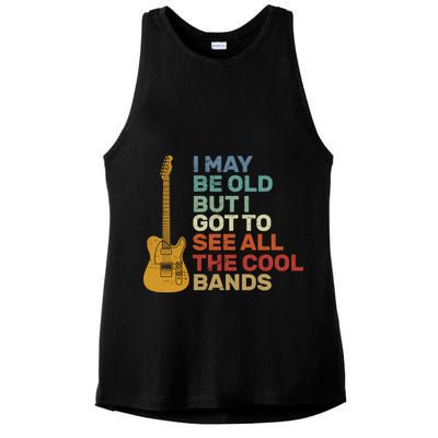 Old Guitarist The Cool Bands Ladies PosiCharge Tri-Blend Wicking Tank