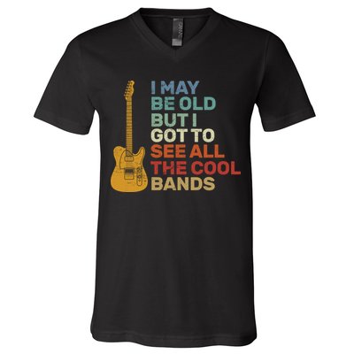 Old Guitarist The Cool Bands V-Neck T-Shirt