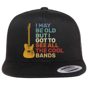 Old Guitarist The Cool Bands Flat Bill Trucker Hat