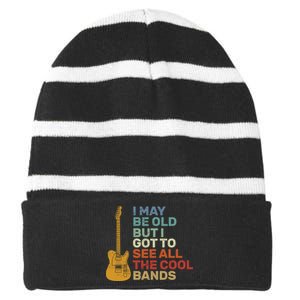 Old Guitarist The Cool Bands Striped Beanie with Solid Band