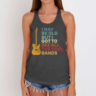 Old Guitarist The Cool Bands Women's Knotted Racerback Tank