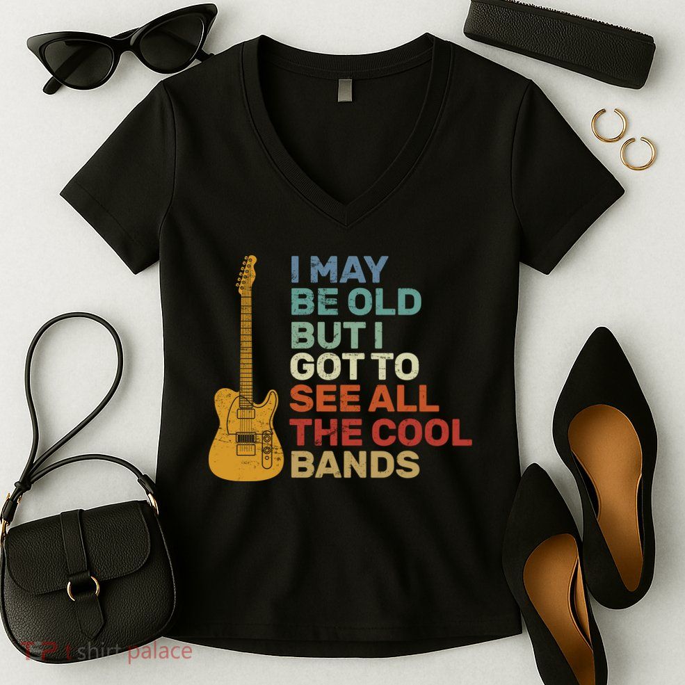 Old Guitarist The Cool Bands Women's V-Neck T-Shirt